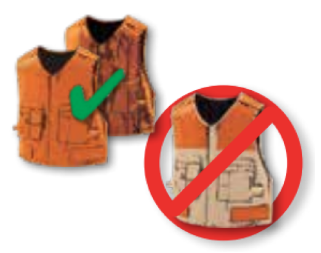 Image demonstrating what qualifies as Hunter Orange and what does not